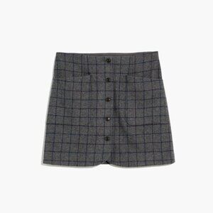Madewell Women's Wool Button-Front Mini Skirt  Windowpane Plaid Tulip Hem Size 6